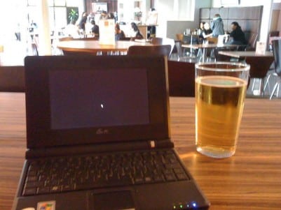 Me working online from a pub by the beach in 2014!