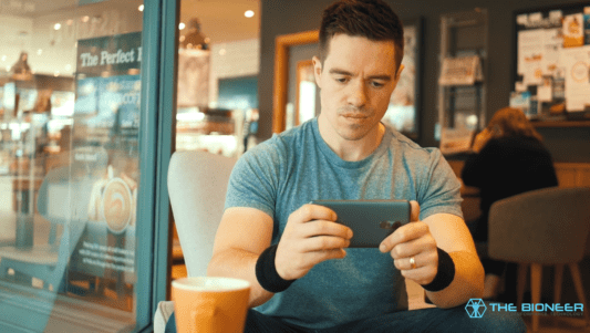Sitting and using phone