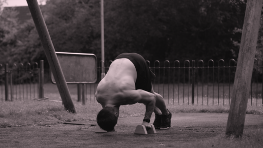 Pike Push Up on Parallettes
